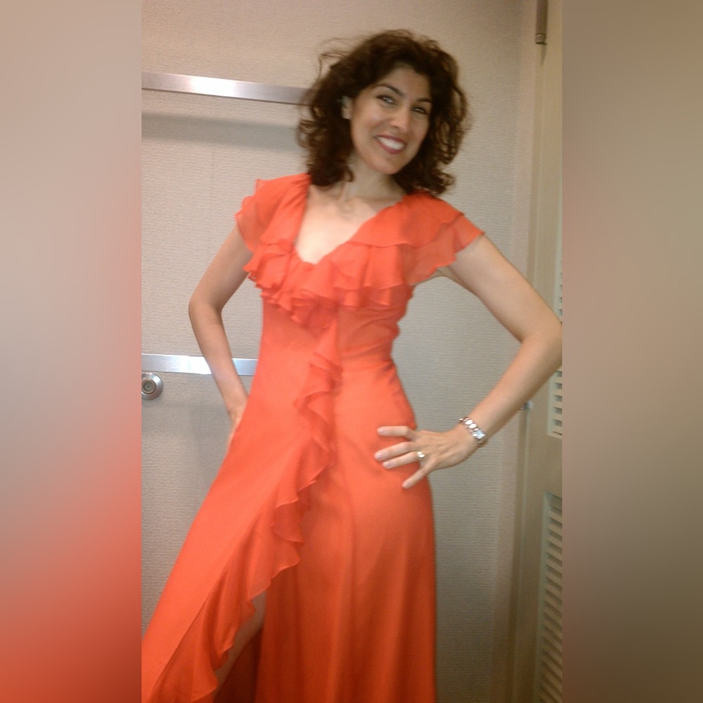 Elegant Red/Orange Silk Wrap Long Dress Size 4